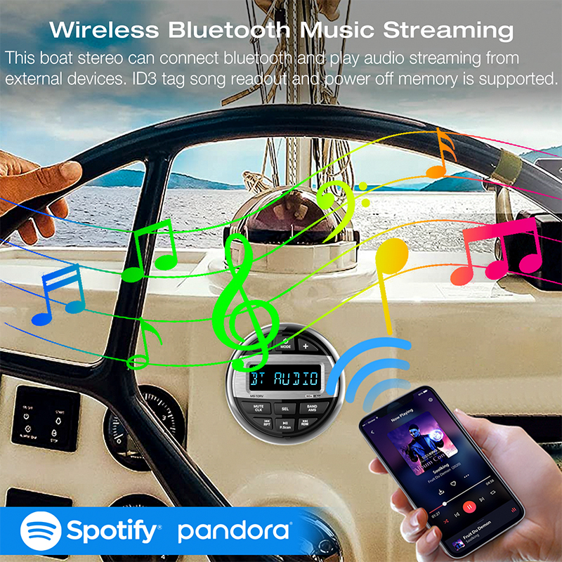 AKAMATE Boot Media MP3-Player Marine Stereo Wasserdicht Bluetooth Audio Radio FM AM Empfänger für UTV ATV SPA RZR