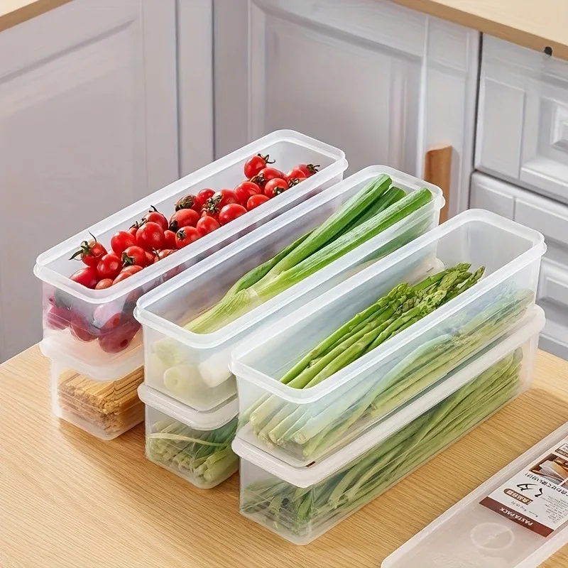 Contenedores rectangulares largos para almacenamiento de alimentos, cajas organizadoras de refrigerador reutilizables de plástico, accesorios de cocina, 4 Uds.