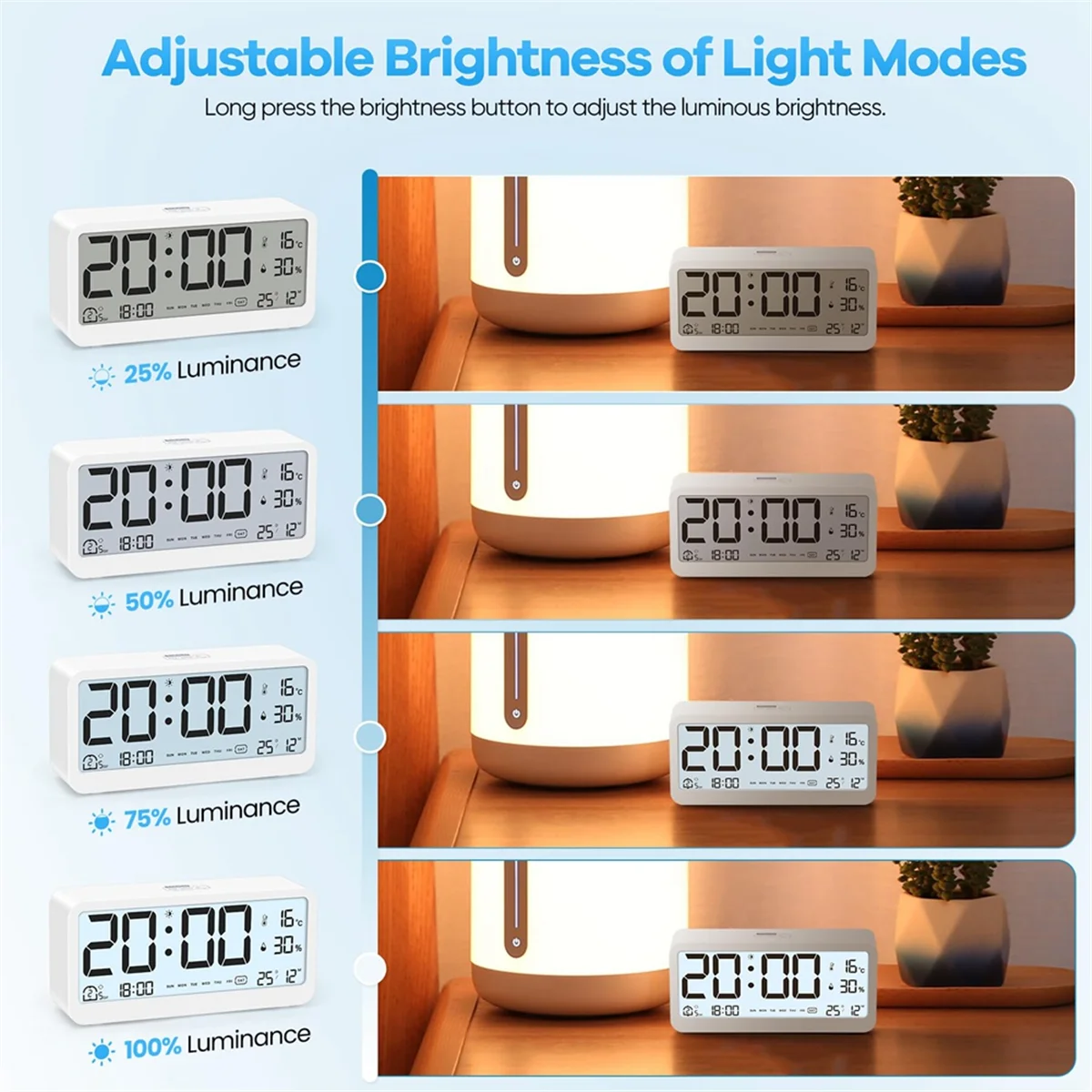 A72P Digital Alarm Clock with Large LCD Display,Loud Ringtone for Efficient Wake Up,Multifunction with Temperature