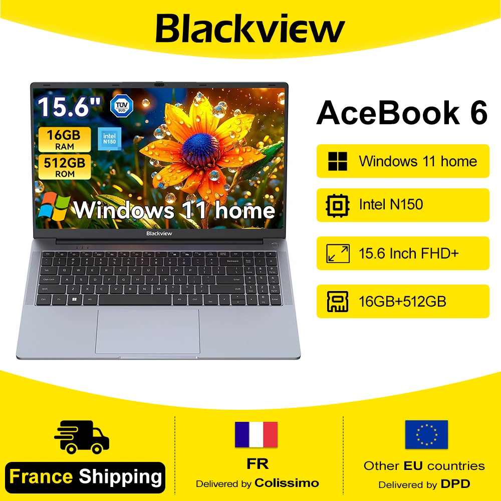 Blackview AceBook 6 Laptop 16 GB DDR4 512 GB SSD 15,6 Zoll Windows 11 Home Intel Twin Lake N150 36 Wh Akku
