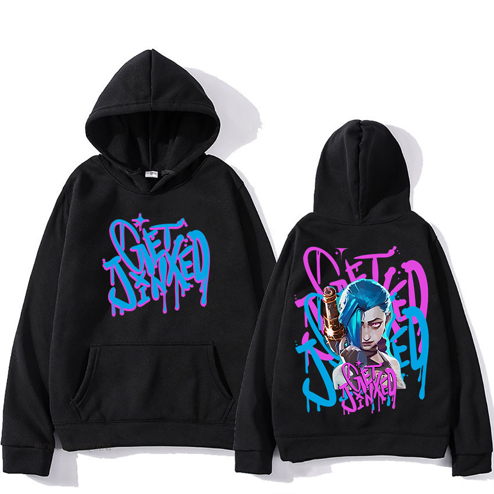 Arcane Jinx 귀여운 후드 애니메이션 프린트 하라주쿠 카와이 스웨트 긴팔 만화 양털 옷 Moletom Fashion Pullovers