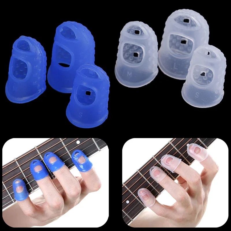 Màu Xanh Trong Suốt Màu 4 Cái/bộ Silicone Ngón Tay Cận Vệ Guitar Đầu Ngón Tay Bảo Vệ Cho Đàn Ukulele Guitar S M L Acoustic