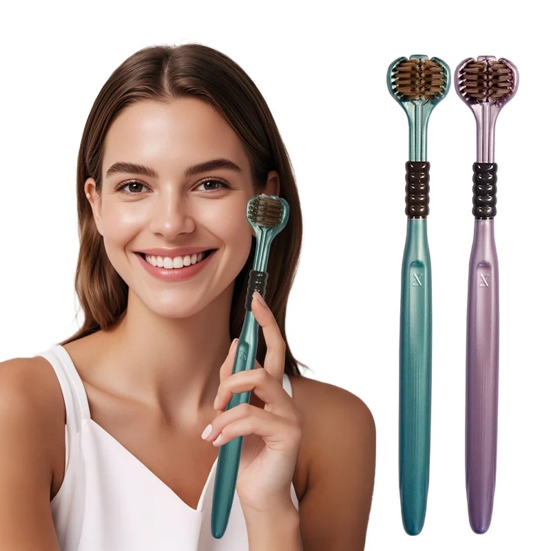 2/4/6pcs Adult Toothbrushes 3 Sided Soft Bristles Tongue Scraper Deep Cleaning Health Oral Care Family Couple Travel Tooth Brush