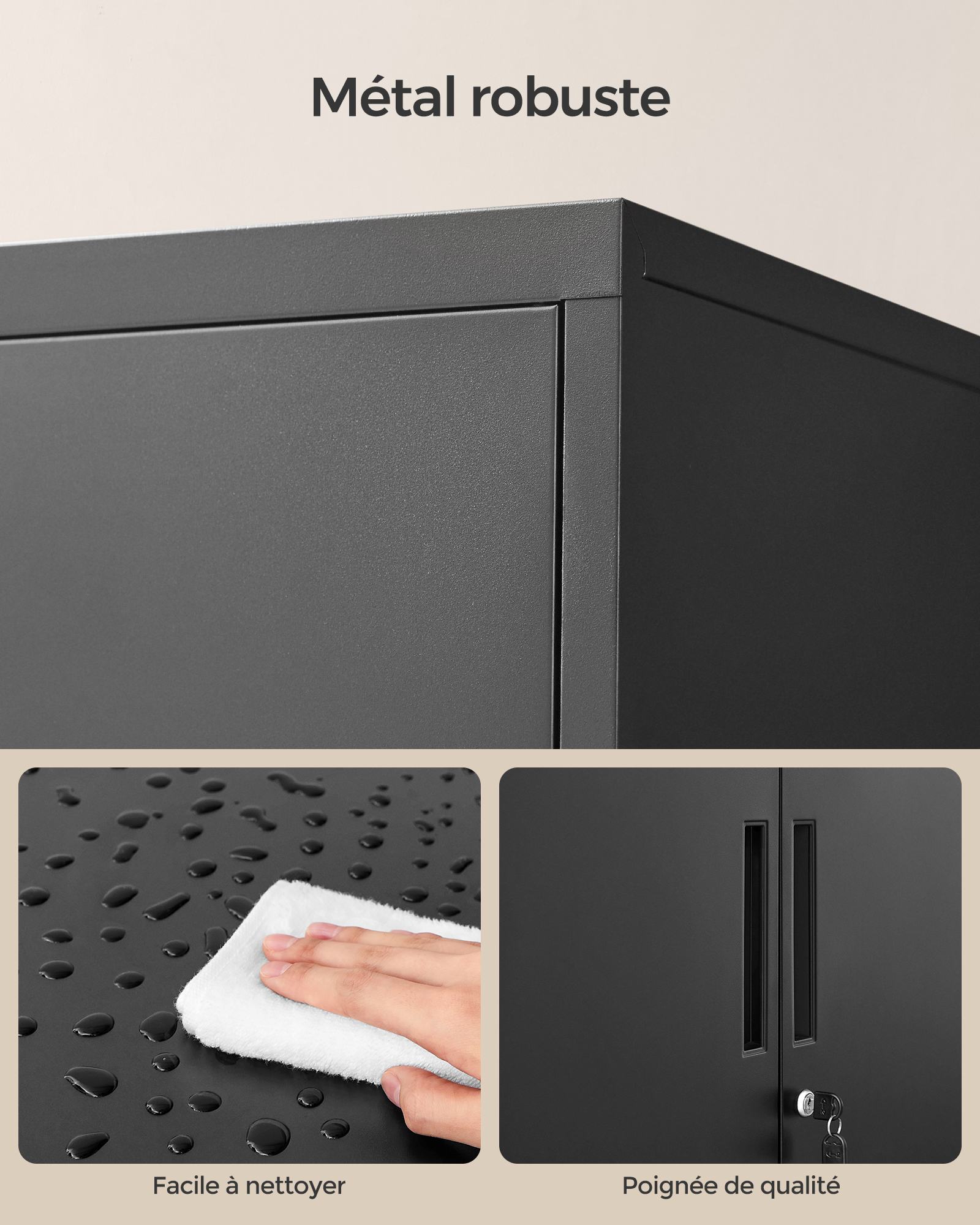 SONGMICS Caisson de Bureau, Placard Polyvalent, Armoire de Bureau à 2 Portes, Verrouillable, Meuble de Rangement en Acier, pour Bureau, Salon, Noir Mat