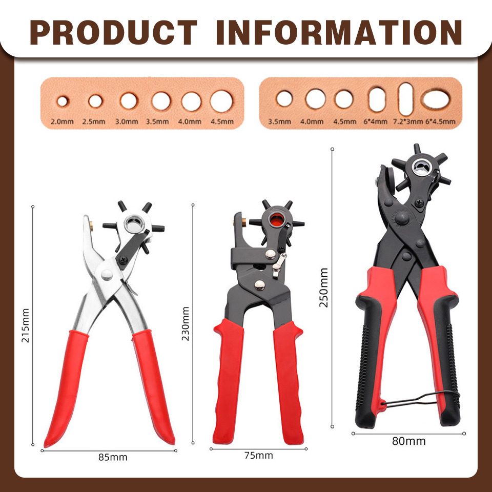 LMDZ Multi-Function Punch Pliers Round /Oval Hole Punching Pliers Leather Belt Hole Eyelet Puncher Revolve Sewing Machine