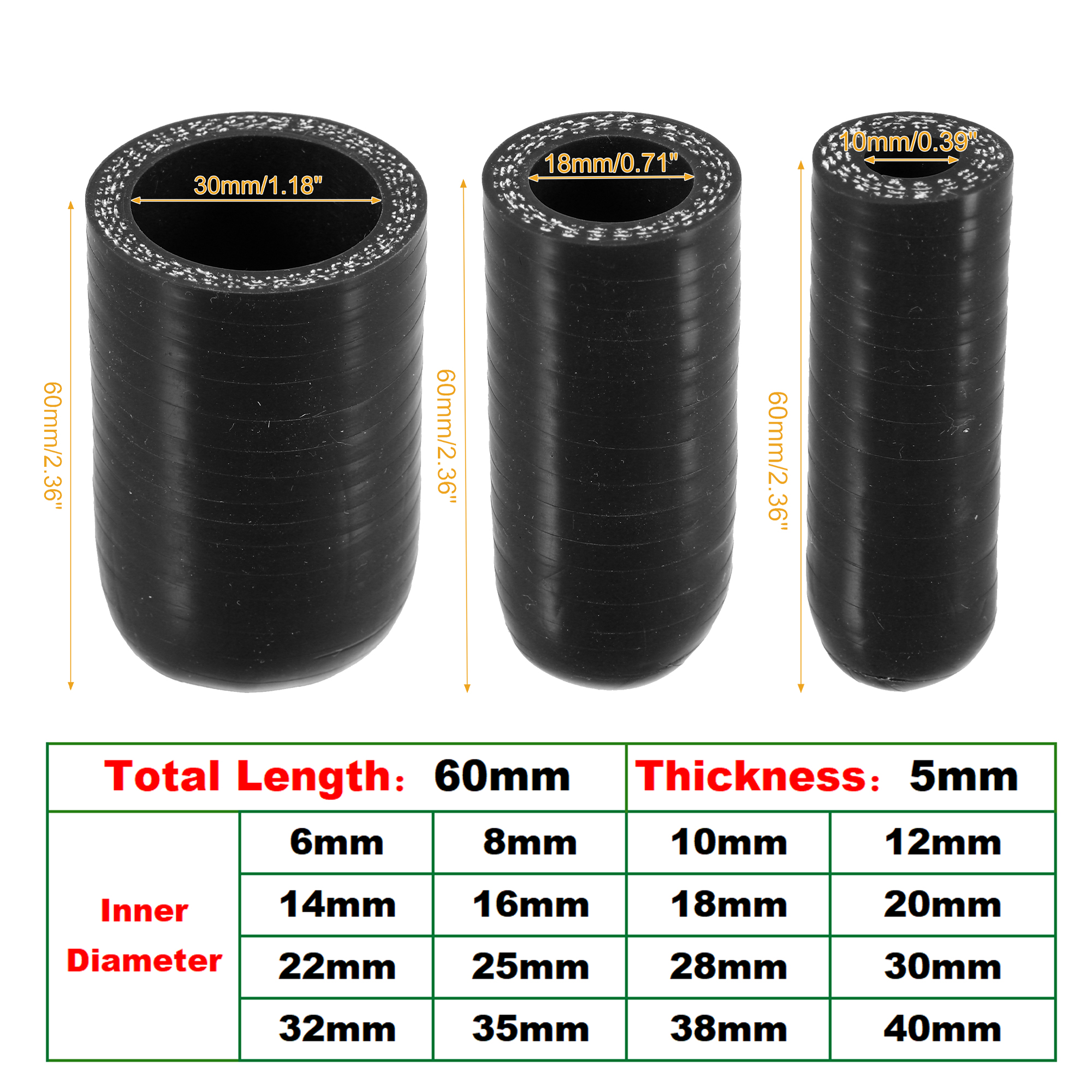 UXCELL 6mm ID to 40mm ID Silicone Coolant Cap Intake Vacuum Hose End Plug for Coolant Heater Bypass Vacuum Water Port Black