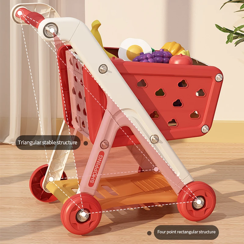 Carrito de compras de juguete para bebé, carrito pequeño para niños, casa de juegos, corte de fruta, música, cocina, supermercado, hombres y niñas