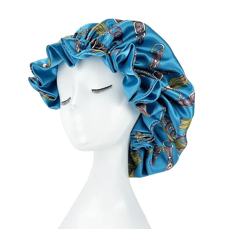 2 Lớp Mềm Mịn Satin Nắp Kiềng Nữ Ngủ Nắp Lớn Đảo Chiều Satin Linned Đêm Ngủ Headwrap Mũ Quấn Tóc Phụ Kiện