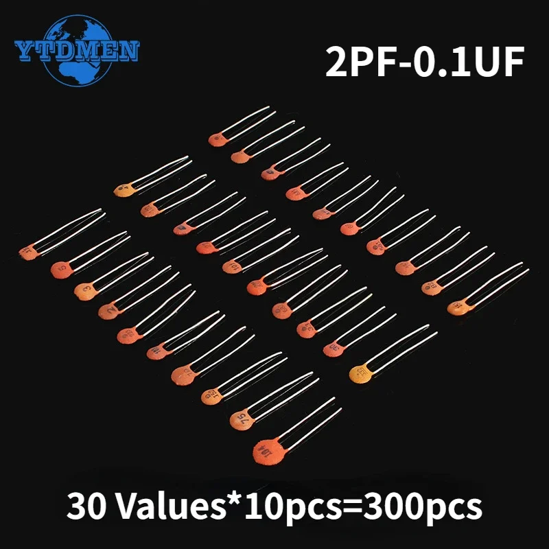 300-teiliges Keramikkondensator-Set, 2PF-0,1 UF, 30 Werte x 10 Stück Kondensator-Sortiment-Set