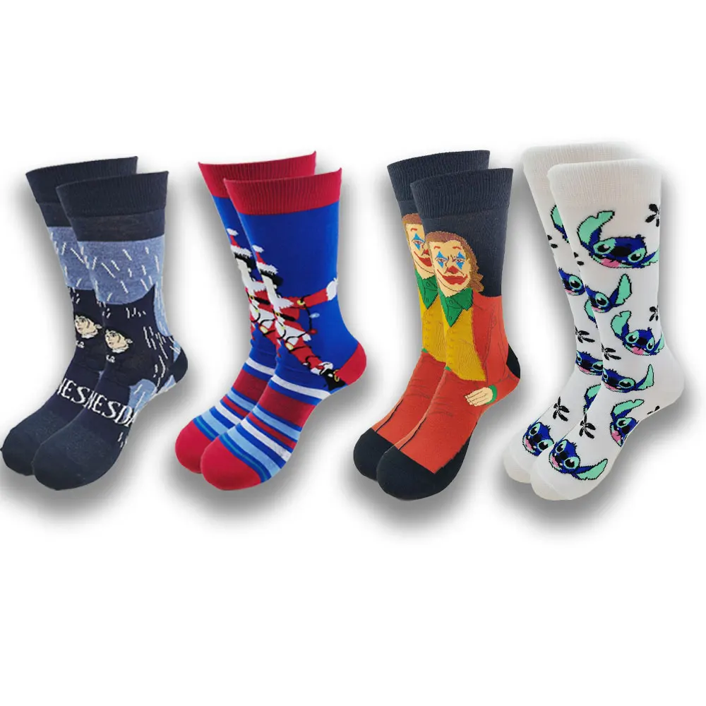 Calcetines bonitos para hombres y mujeres de nuevo diseño, todo tipo de imágenes de dibujos animados, calcetines tejidos de alta calidad para hombres.