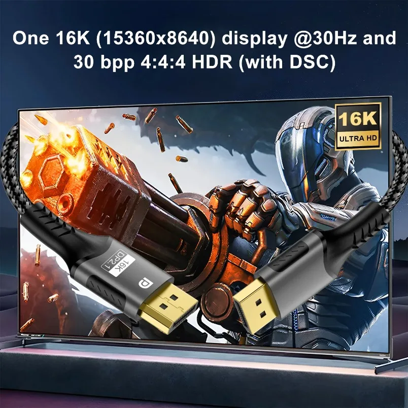 For Laptop TV Xbox Projector Gaming Monitor 16K DP 2.1 8K@120Hz 4K@240Hz 80Gbps HDR Video Audio Displayport Cable Display Port