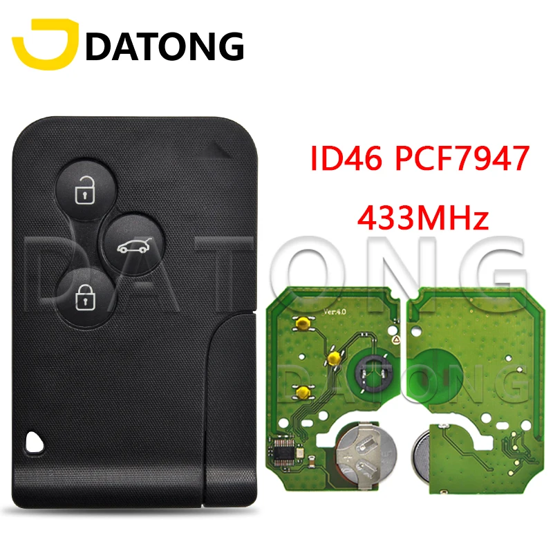 Datong World para Renault Megane Scenic 2003-2008 llave remota 433 Mhz ID46 PCF7947 Chip 3 botones llave de tarjeta inteligente de repuesto automática