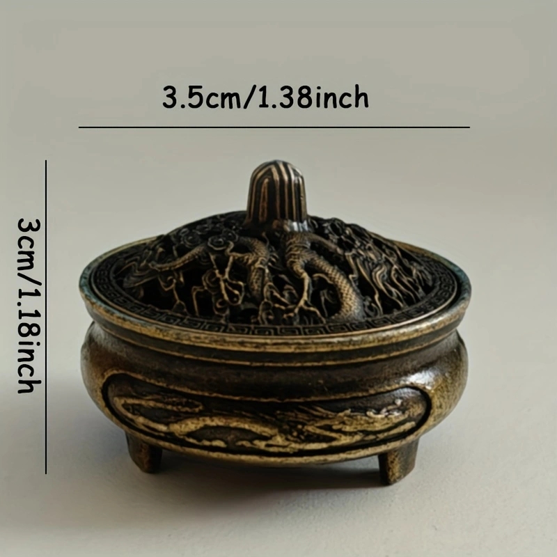 Antique brass pocket incense burner mini hollow incense ornament ancient Chinese tea table decoration dragon and phoenix