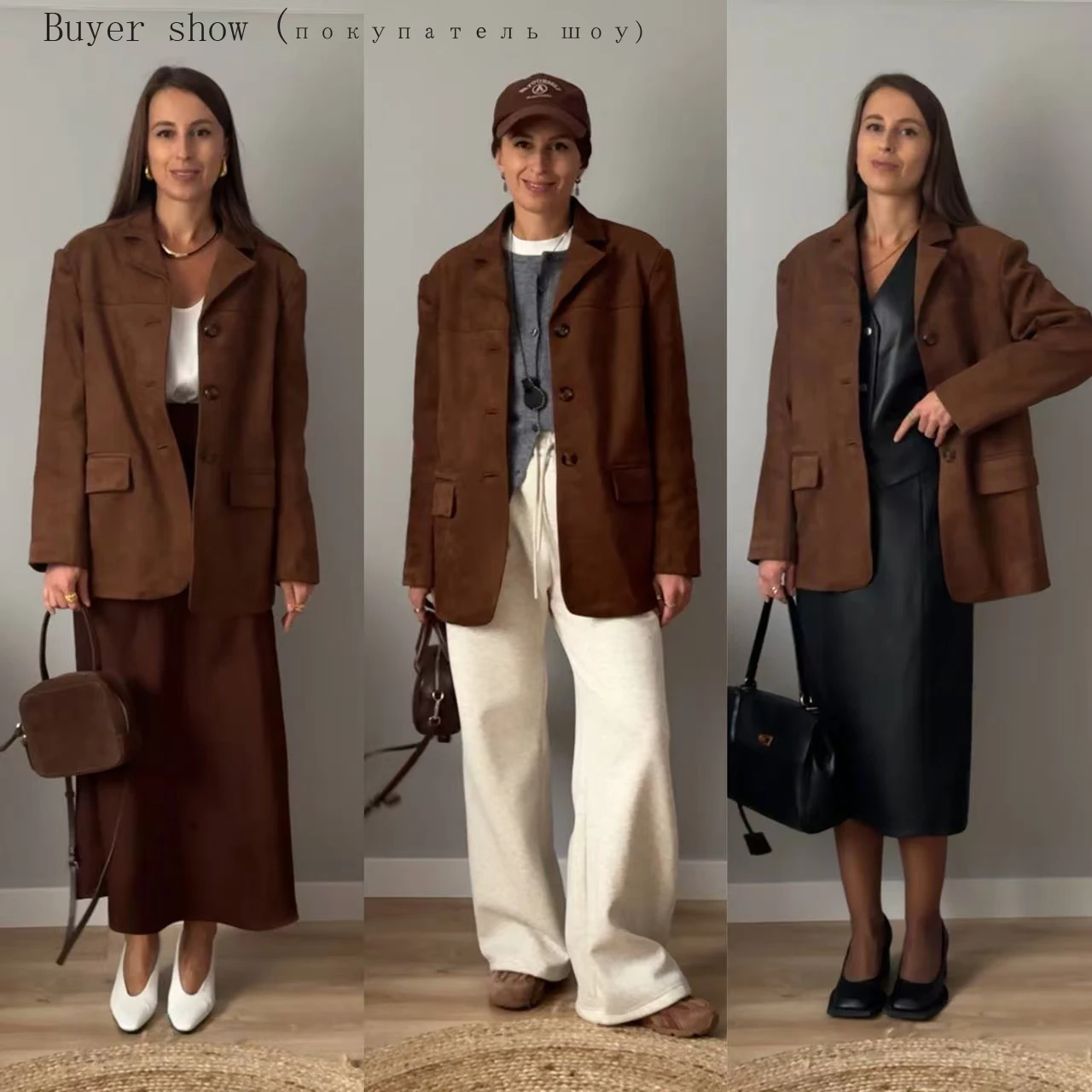 2025 ฤดูใบไม้ร่วง/ฤดูใบไม้ร่วงฤดูหนาวใหม่ผู้หญิงแฟชั่น Suede Basic Jacket Basic Blazer