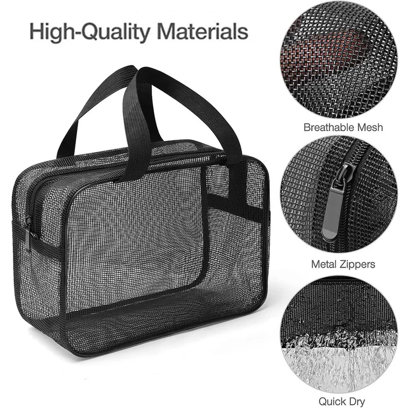 Borsa tote per doccia in rete Borsa per cosmetici Borsa per doccia multifunzionale Organizzatore da toilette portatile di grande capacità