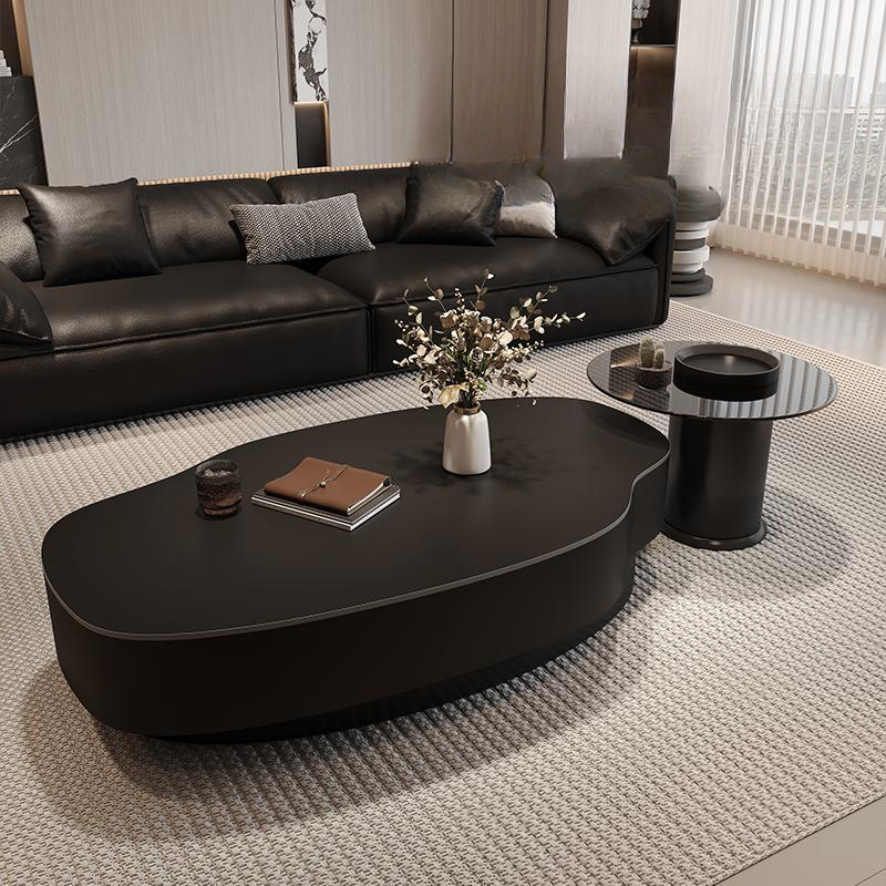 Mesita para café de sala de estar de lujo, centro de almacenamiento negro moderno, mesa baja sedentaria, mesa concisa Irregular, muebles bajos
