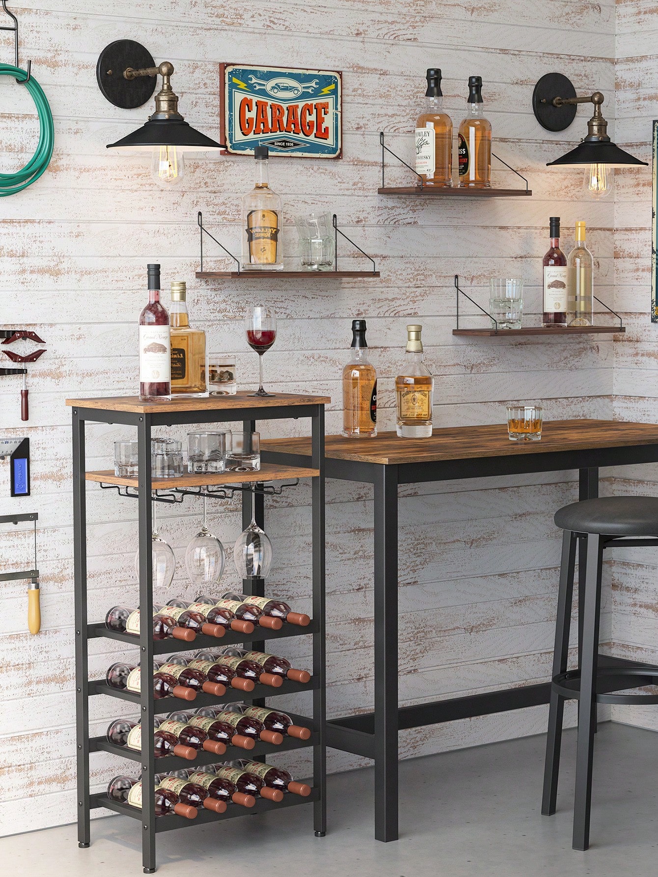 VASAGLE Wine Rack: 20-Bottle with Glass Holder, Cellar, Kitchen, Dining Room, Industrial Style, 50 x 32 x 100 cm