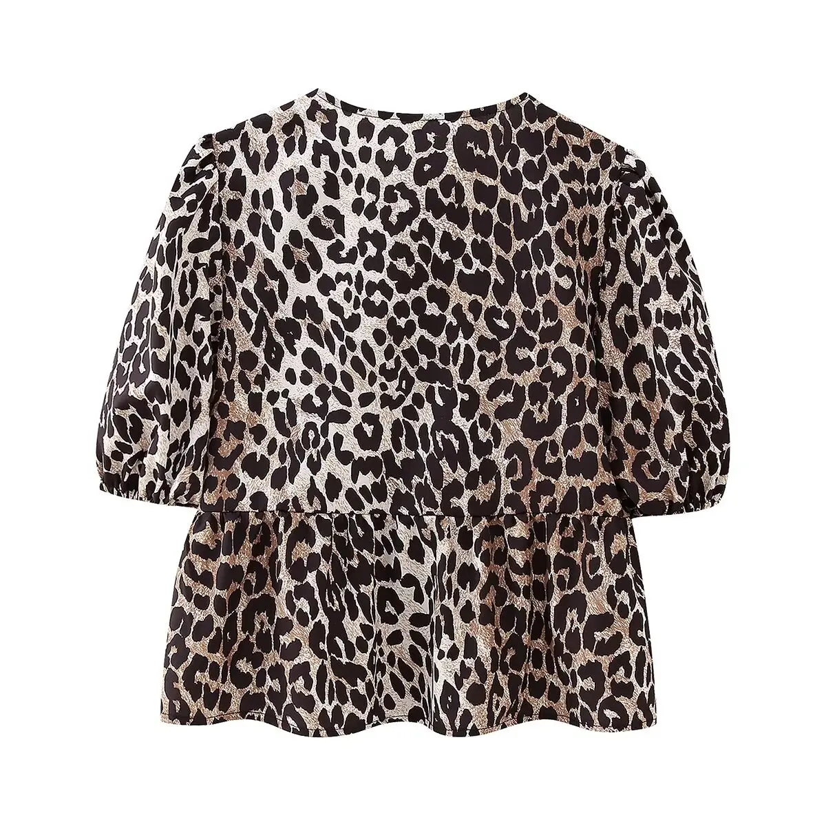 Blusa de leopardo feminina com alça, camisa com renda, blusa folhada, roupa de verão