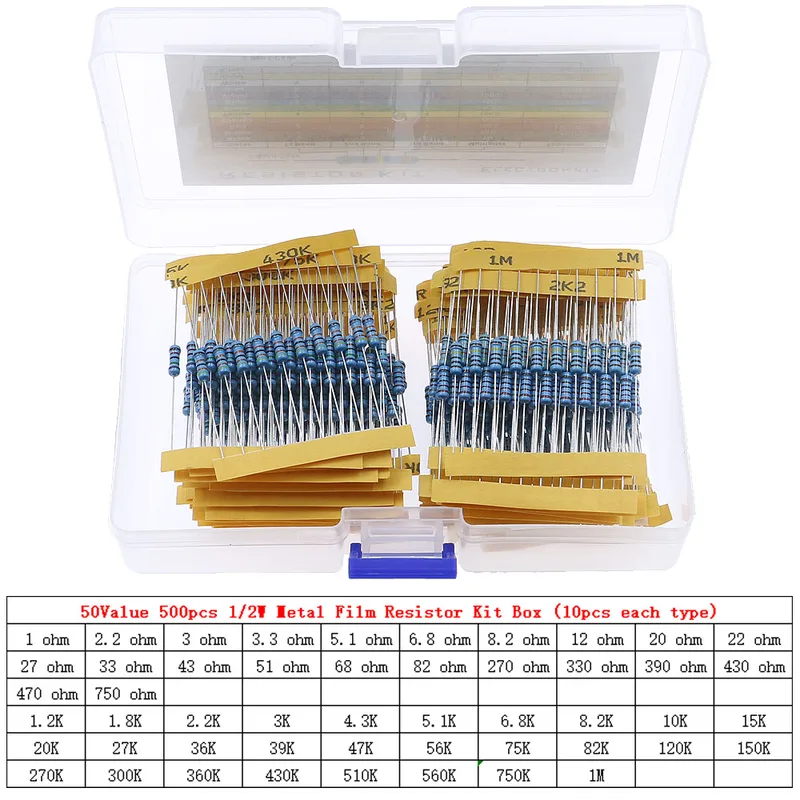 Metal Film Resistor Resistência Sortimento Kit, DIY Componentes eletrônicos Set, 1, 6W, 1 W, 4W, 1 W, 2W, 3W, 0 Ω ~ 10 mΩ, 1%