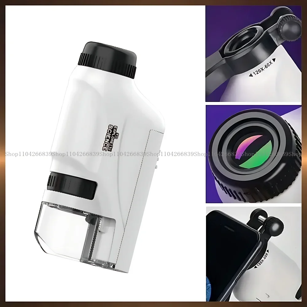 Microscope 60-120x Microscope portatif de laboratoire Microscope alimenté par batterie avec lumière LED Microscope scientifique pour enfants