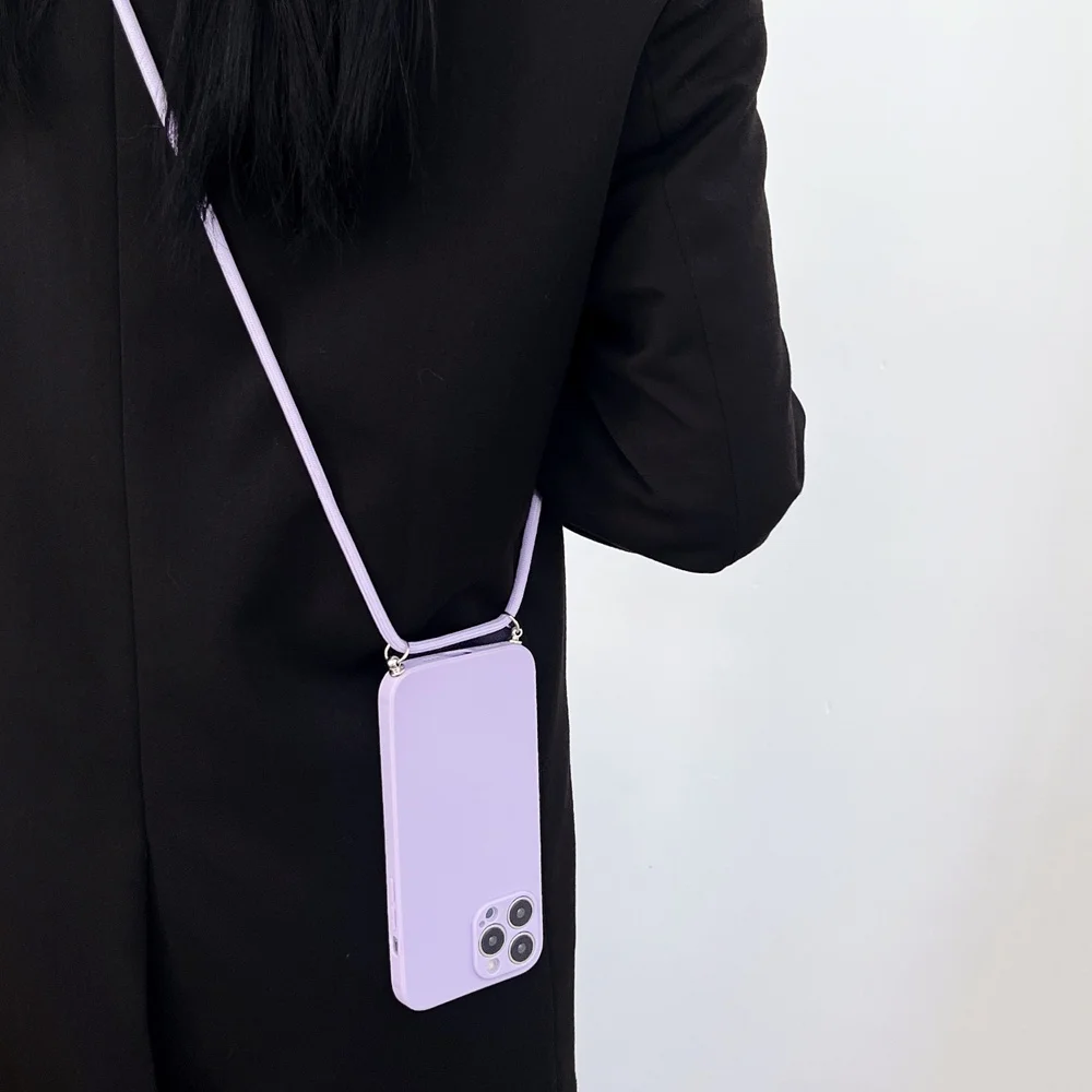 Funda de silicona con cordón cruzado Simple para iPhone, funda suave con correa para collar, 15, 11, 12, 13, 14 Pro Max, XR, X, XS, 7, 8 Plus