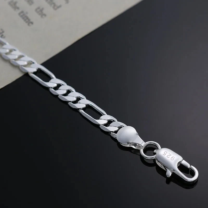 Pulseras de plata de ley 925 con dijes para mujer, cadena Simple fina de 4MM, joyería para regalos de boda y Navidad