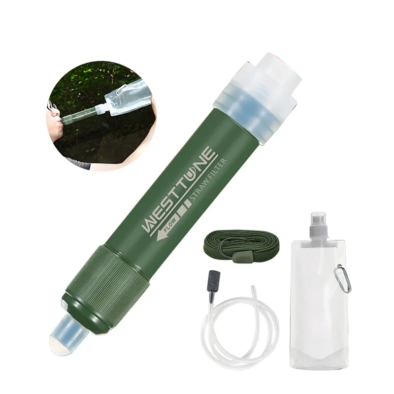 Westtune Outdoor Mini Camping Reinigungswasserfilter Stroh TUP Kohlefaser-Wasserbeutel für Überleben oder Notfallbedarf
