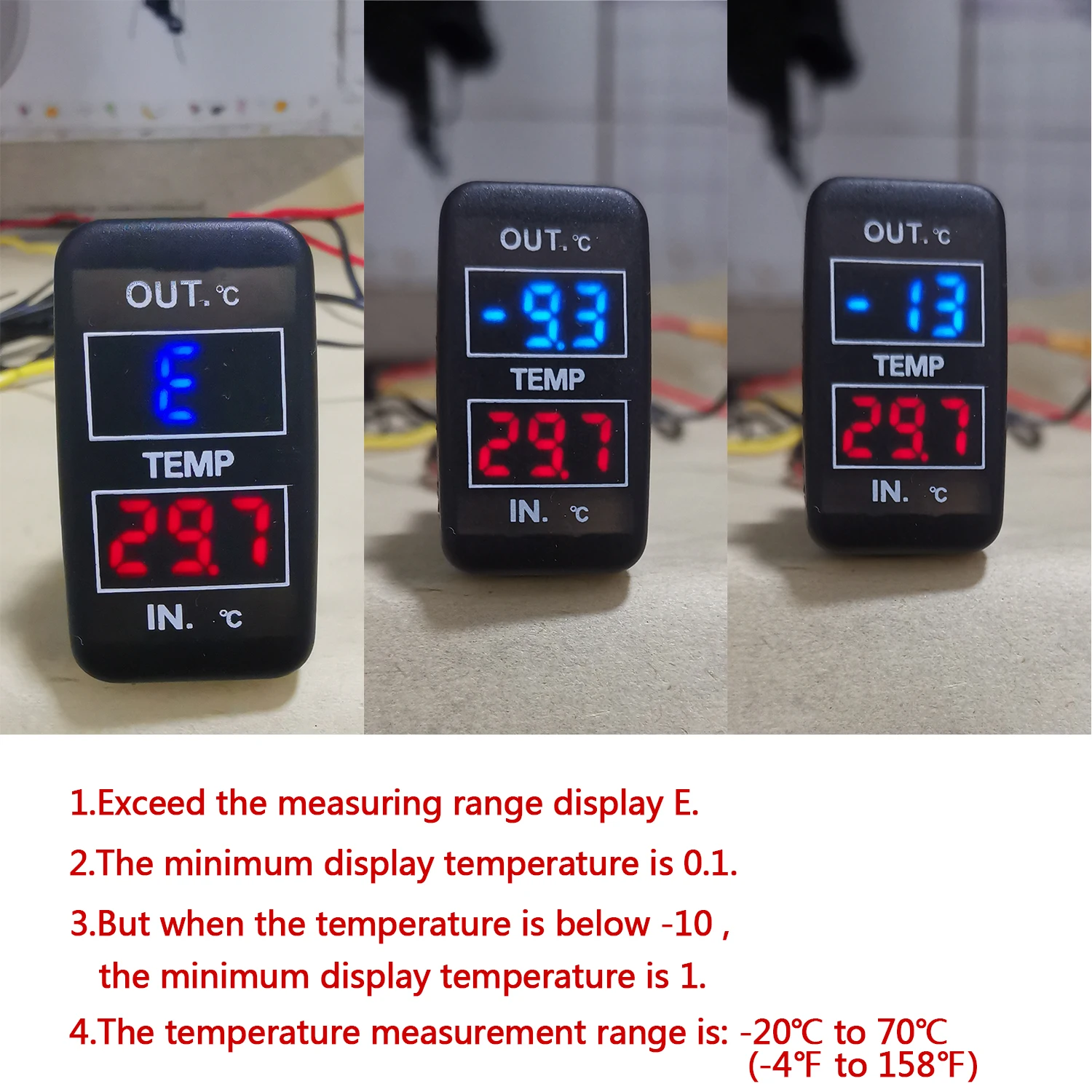 Termômetro automotivo com display de temperatura interna/externa, sensor de temperatura duplo para TOYOTA, Hilux, VIGO, Prado, Coaster, Yaris