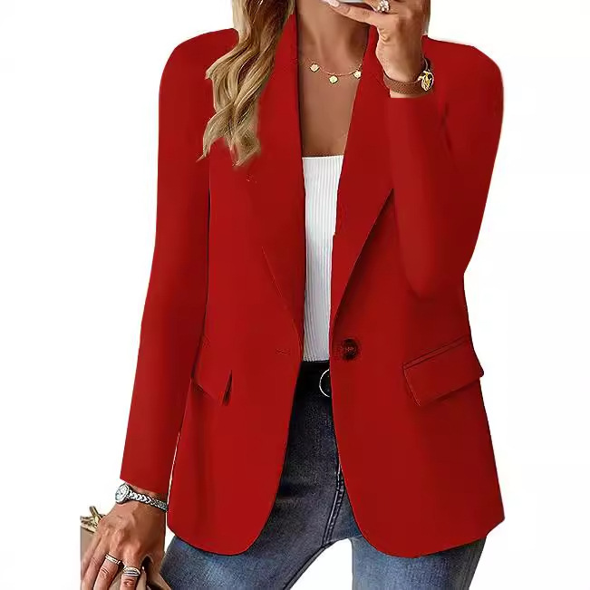 Damen-Blazer mit langen Ärmeln, einfache Knopftasche, weiß, Büro, Pendler, einfarbig, neu