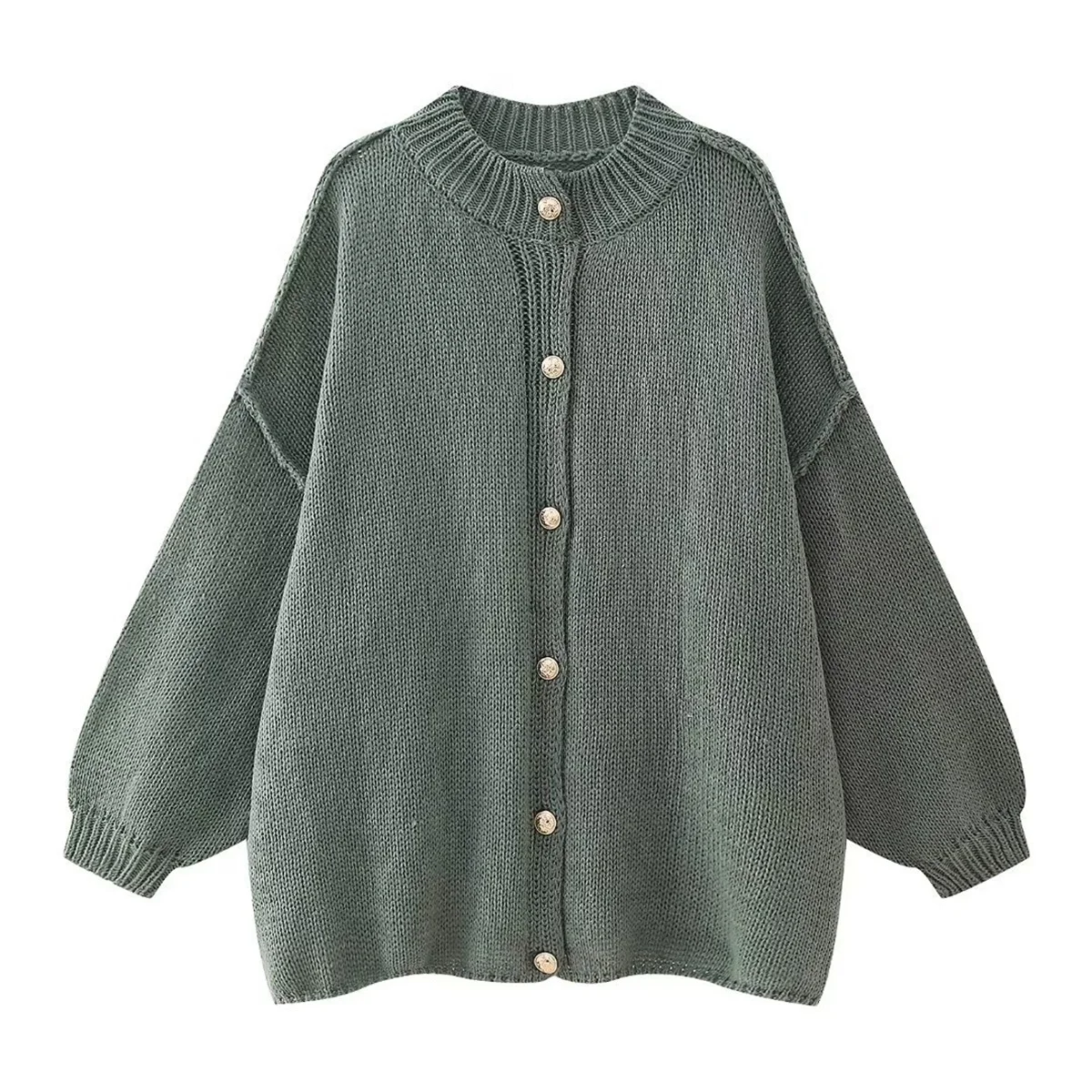 ผู้หญิงเก๋หลวมถักเสื้อกันหนาวแขนยาวฤดูใบไม้ร่วงฤดูหนาว Lazy COZY Basic เสื้อกันหนาวแฟชั่น VINTAGE Coat Lady ชุดลําลอง