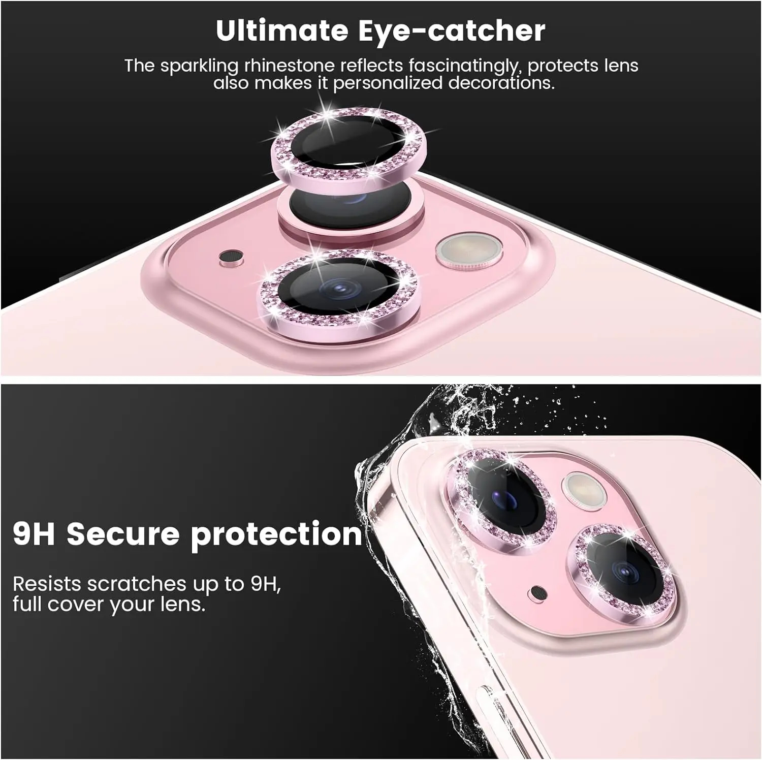 Funda protectora de lente de cámara con purpurina para iPhone 16 15 Pro Max 13 11 Pro 14 15 Plus 12 Mini accesorios de protección de vidrio templado