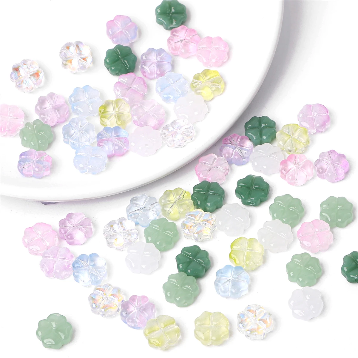 About20Pcs แก้วสี่ใบดอกไม้ลูกปัดกระจัดกระจายลูกปัดทําด้วยมือ DIY ทําสร้อยข้อมือคู่,สร้อยคอ,ต่างหู,เครื่องประดับ Acces