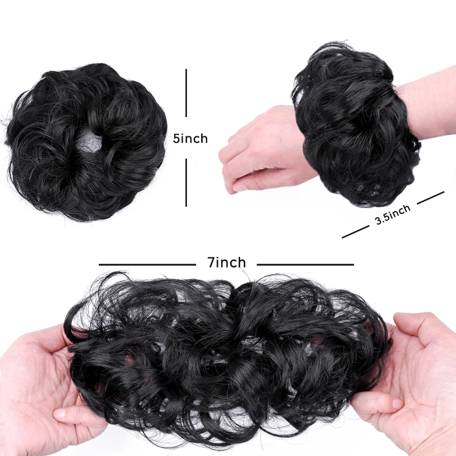 Moño de pelo rizado, moño de pelo sintético, bandas elásticas, cola de caballo, extensión de cabello rizado, pelo corto, cola de caballo de Donut desordenada para mujer