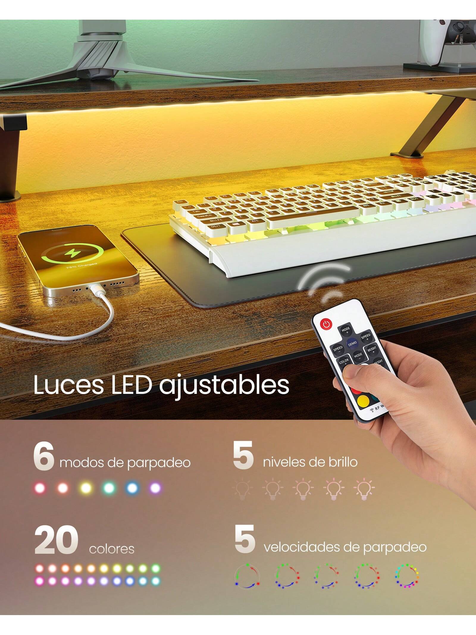 VASAGLE L-Shaped Gaming Desk: Power Outlets, Monitor Stand, LED Lights. 2 Drawers, Easy Assembly. Home Office. Rustic Brown.