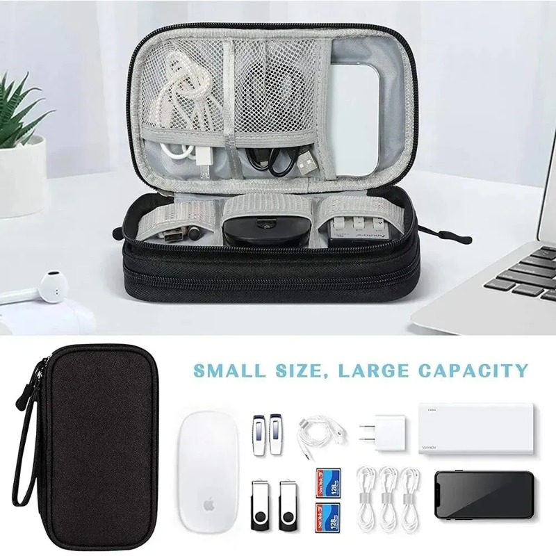 1PC Portable Travel Organizer Bag Waterproof Double Layer Cable Storage Pouch Carry Case for Cord Management