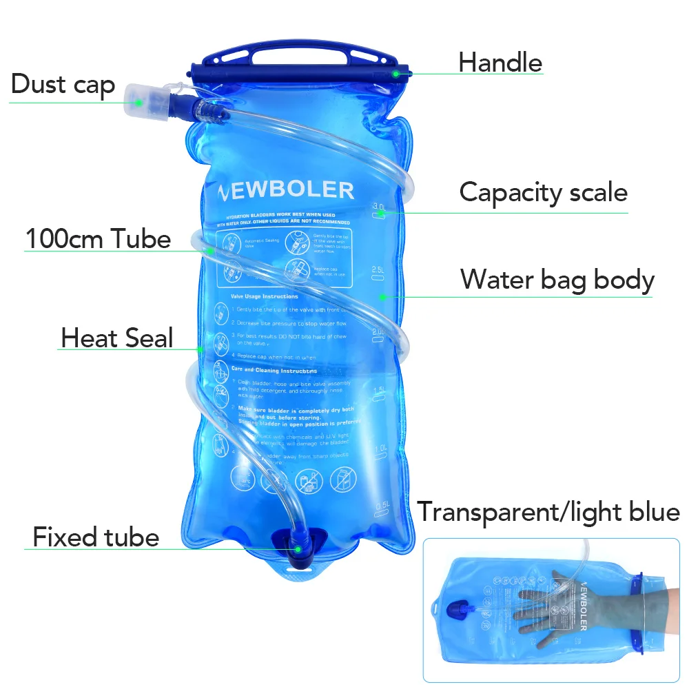 1.5L 2L 3L Torba na wodę Plecak sportowy Torba na wodę do jazdy na rowerze Przenośna torba na wodę do picia na zewnątrz klasy spożywczej Torba na wodę kempingową
