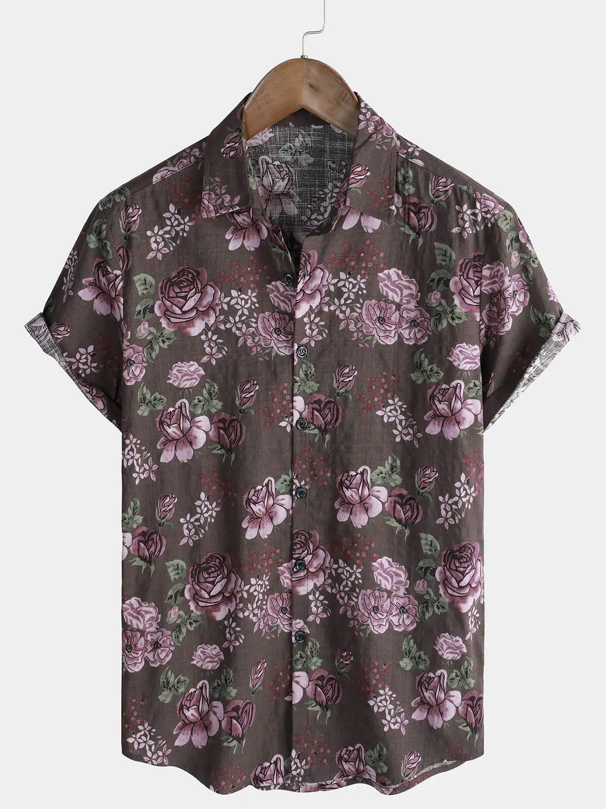 Kurzarmhemd mit Retro-Blumendruck für Herren, lässiges Revers-Einreiherhemd, 3D-gedrucktes Polyester-Kurzarmhemd