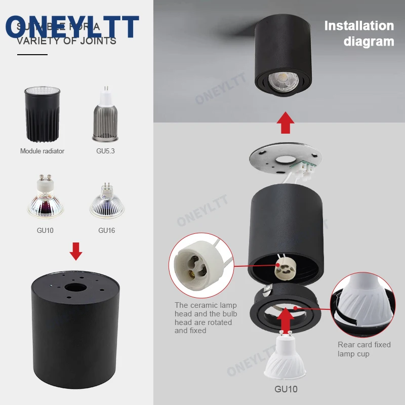 Strahler GU10 Fitting Runde LED-Deckenstrahler zur Oberflächenmontage GU 10 Halogenlampe Zylinderleuchte 220 V