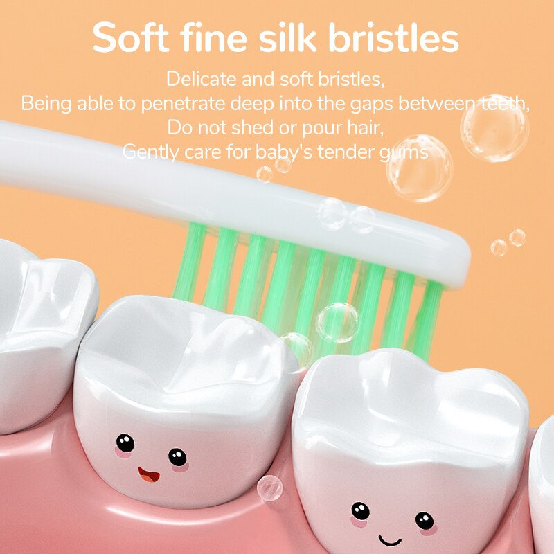 Escova de dentes infantil de desenho animado, escovas manuais com cerdas extra macias para limpeza profunda, cuidados bucais em casa para crianças