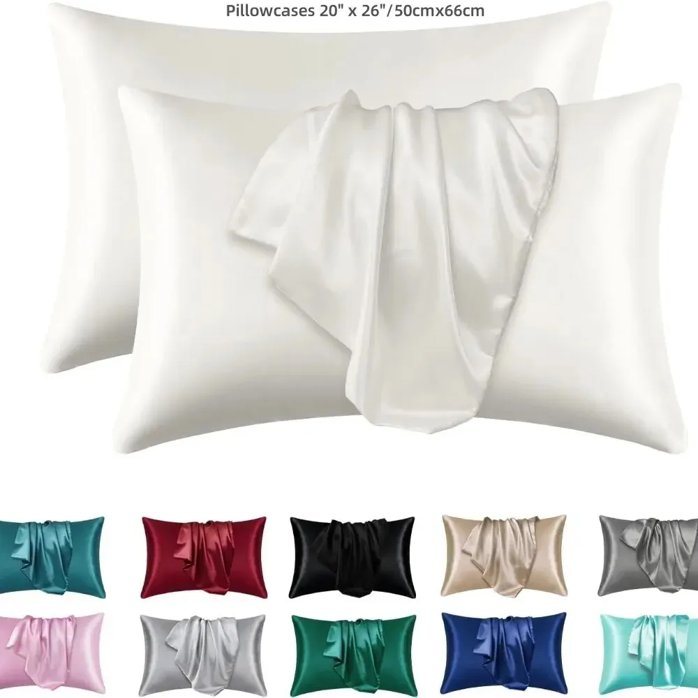 2 Stück Polyester-Kissenbezug für Haut und Haare, Satin-Kissenbezüge, weich, atmungsaktiv, glatt, kühlende Kissenbezüge zum Schlafen