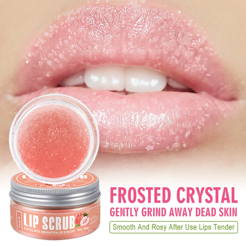 Esfoliante labial 30g pêssego mel arroz coco iluminando cor labial esfoliante lábios hidratantes