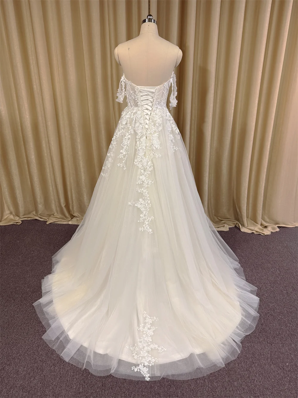 Elegant Off The Shoulder Sweetheart Lace Applique Boho Beach A Line Wedding Dresses Sweep Train Custom Made 2025 Vestido De Noiv