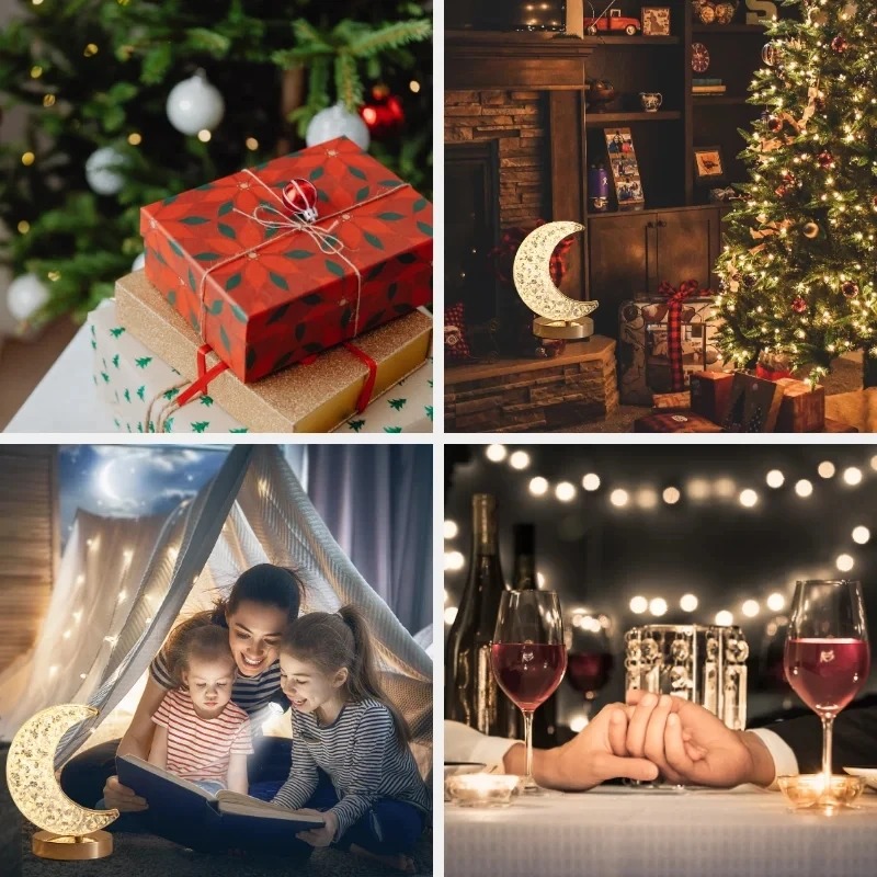 โคมไฟตั้งโต๊ะคริสตัลแบบสัมผัส ปรับความสว่างได้ เหมาะสำหรับห้องนอนเด็กผู้หญิง ตกแต่งบ้าน สไตล์สวยงาม ใช้พอร์ต USB ไฟ LED สร้างบรรยากาศ โคมไฟรูปดวงจันทร์ 3 มิติ