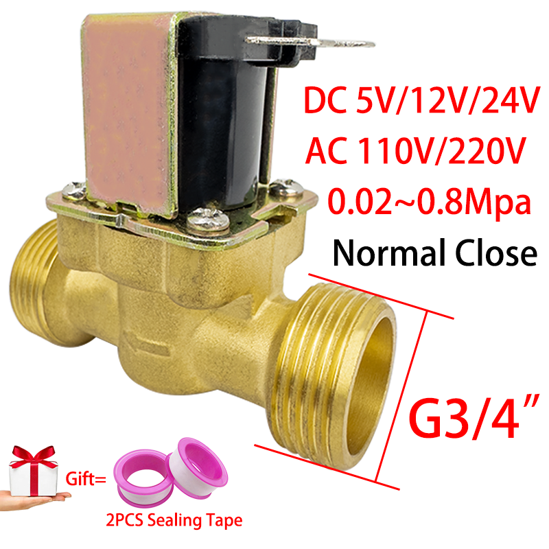 Válvula solenóide de latão normalmente fechada g3/4 "ac 110/220v dc 5/12/24v para controle de água válvulas de água de comutação magnética