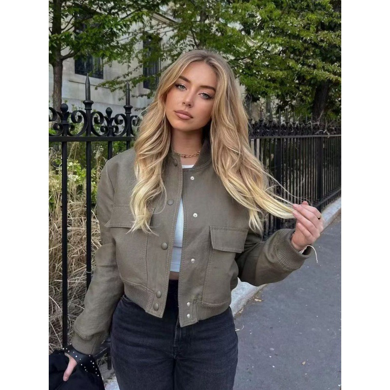 MUJER 2025 Giacca bomber da donna Bianca Autunno Inverno Bottoni Giacche corte per le donne Moda Manica lunga Donna Cappotti Capispalla