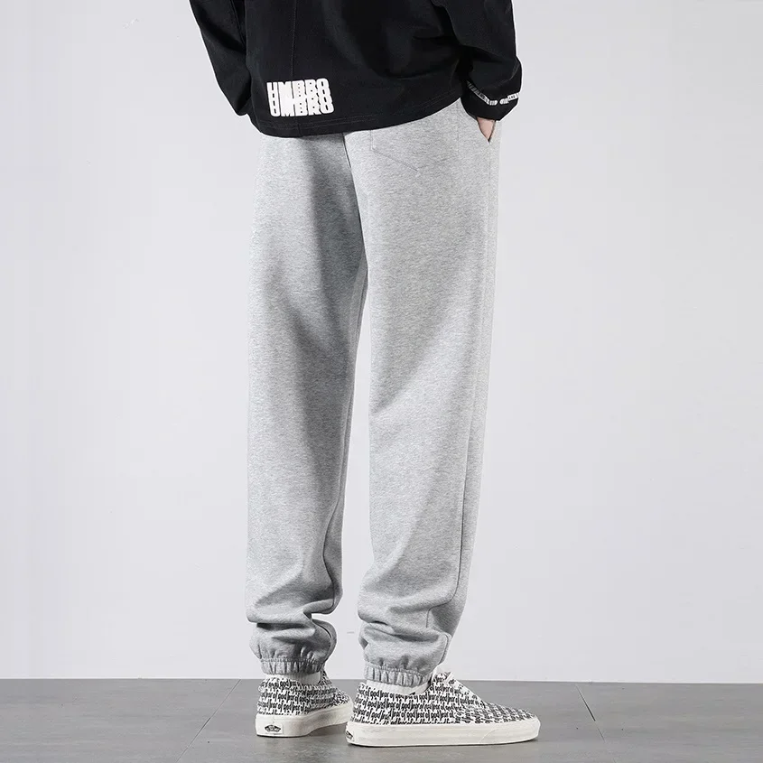 Pantalones de chándal grandes y altos para hombre, pantalones deportivos de longitud Extra larga para correr, pantalones de chándal de lana de invierno para hombre, cintura elástica de algodón negro de 200 cm