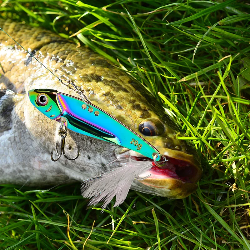 1pc Metal VIB All Water Layer Long Throw 20g Colorful Vibration Sequin Artificial 3D Eyes Sharp Trible Hook For Bass