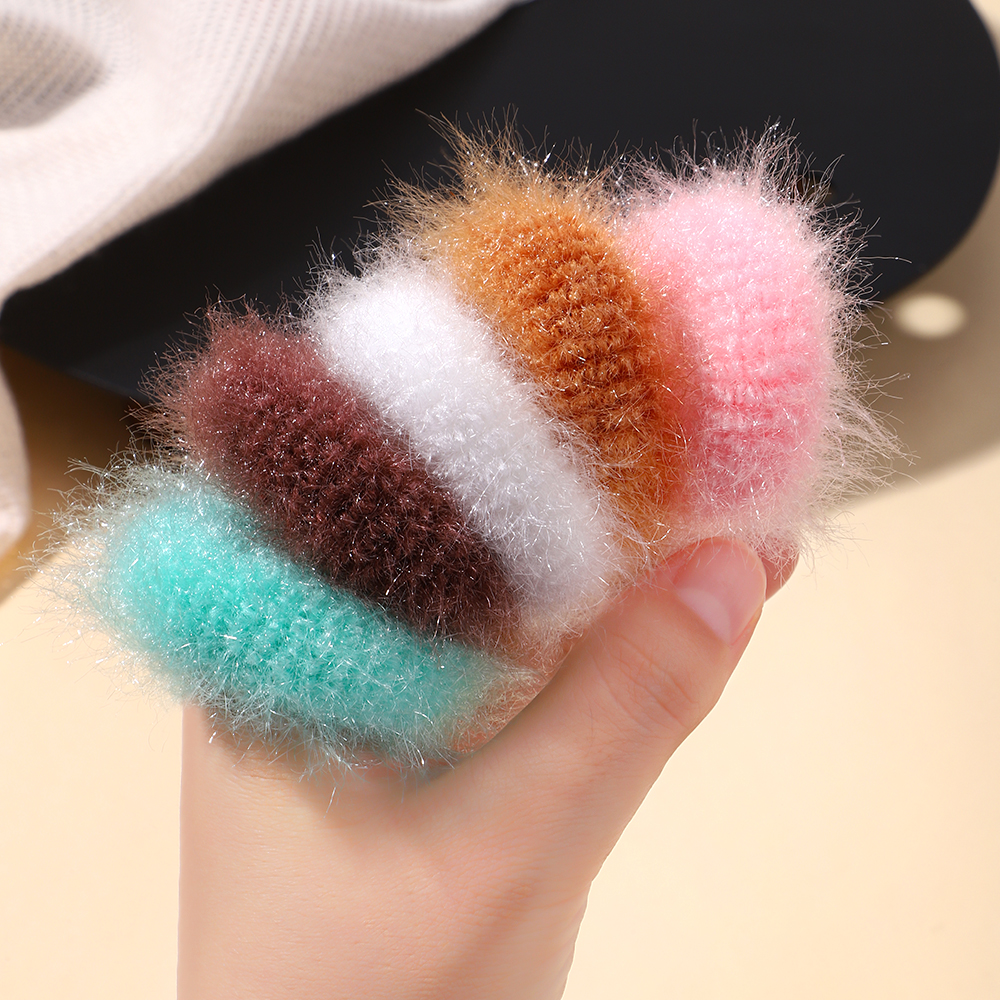5 ชิ้น/ถุง Mini สีสันตุ๊กตาสาวผมแหวนไขมันลําไส้แหวนเด็กน่ารัก Hairy หัวเชือก Furry ยาง Band อุปกรณ์เสริมผม