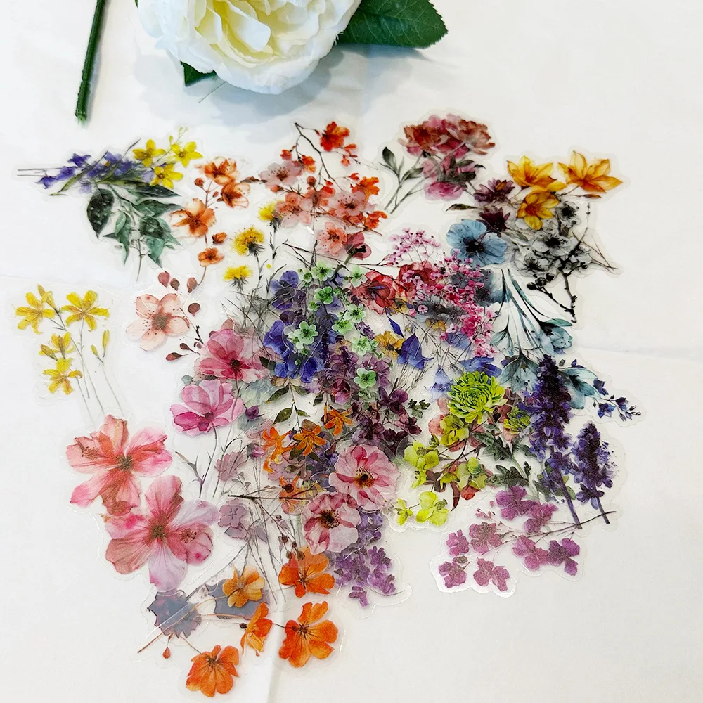 50 Uds. Pegatinas de grafiti de dibujos animados de flores de tinta INS transparente, pegatina impermeable para teléfono, guitarra, Notebook, maleta, botellas de agua