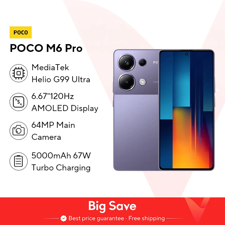 【Estreno mondiale】POCO M6 Pro Smartphone 5000mA 67W ricarica cablata Helio G99 Ultra 6.67 Flusso AMOLED 120Hz AMOLED 64MP Fotocamera NFC